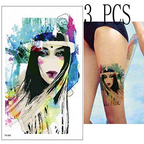 3 unids/Lote Japonés Samurai Tattoo Geisha Femenina Etiqueta Engomada del Tatuaje Peony Flor Cuerpo Cuerpo Maquillaje Tatuaje Halloween Regalo 3pcs-7