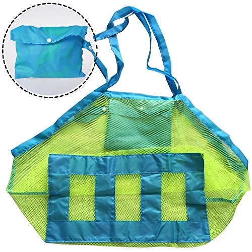 4 Pack Beach Mesh Bolsa de Tela, FineGood Arena Juguetes Shell Reutilizable Bolsa de Almacenamiento Ligero Plegable para Los Niños las Mujeres Hombres - Verde