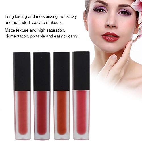 4 Piezas Set de Brillo Labial Mate, Herramienta Cosmética de Maquillaje de Labios de Larga Duración y No Pegajosa(C)