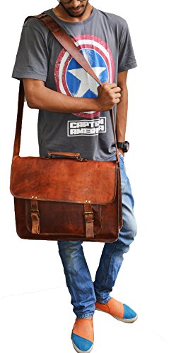 46 cm Grande Alta calidad hecha a mano Marron suave Cabra Bolso de cuero del mensajero para portátiles cada día Bolso de hombro cartera bolsa de cuerpo Notebook Bag Office cruzado para hombre y mujer