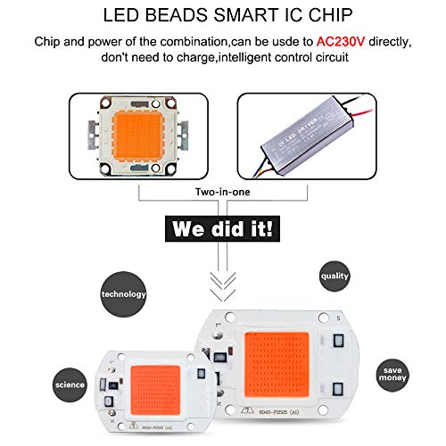 50W 220V Full Spectrum LED Chip, Plant Grow Light COB Emisor Diodo Componentes 50 W Bead, Driver Free para Invernaderos de interior Plantas Vegetales Flores Crecimiento, 1 paquete