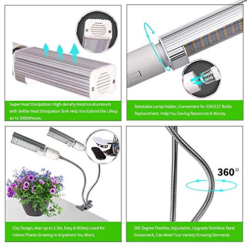 50w LED Plant Light, 100 LED Super Bright Sunlike Full Spectrum Grow Bulb para plantas de interior, Plant Grow Lamp with Reemplazable E27 / E26 Bulb, perfecto para plántulas Florecimiento de frutas