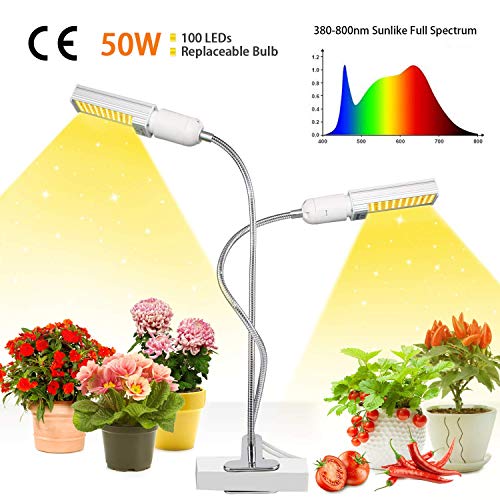 50w LED Plant Light, 100 LED Super Bright Sunlike Full Spectrum Grow Bulb para plantas de interior, Plant Grow Lamp with Reemplazable E27 / E26 Bulb, perfecto para plántulas Florecimiento de frutas