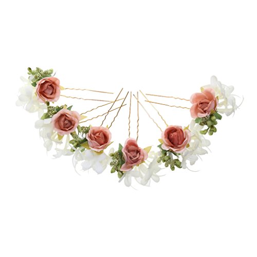 6pcs Horquillas de Flores Pelo de Palillo Guirnalda Accesorios Novia - Marrón