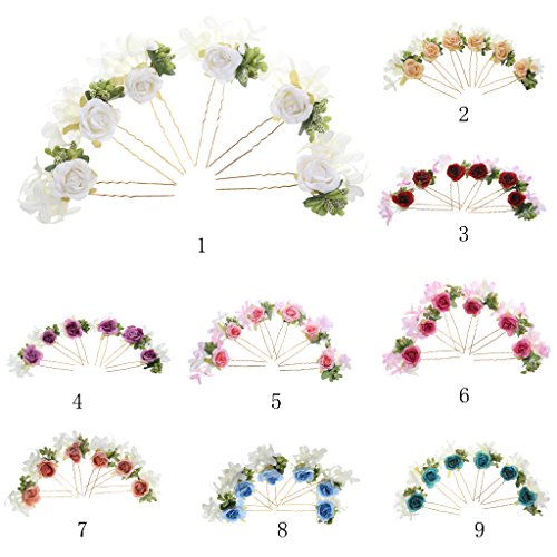 6pcs Horquillas de Flores Pelo de Palillo Guirnalda Accesorios Novia - Marrón