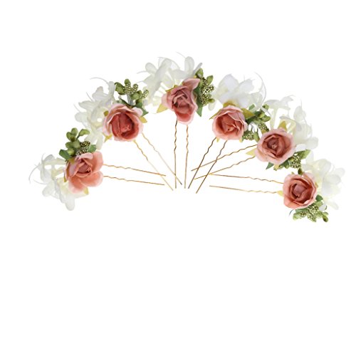 6pcs Horquillas de Flores Pelo de Palillo Guirnalda Accesorios Novia - Marrón