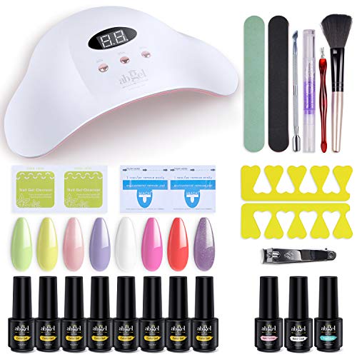 Ab gel Casa 11pcs Kit de arranque con lámpara de uñas de luz UV/LED de 36W,Gel de 8 colores sin base de toallitas y capa superior,Herramientas de uñas de manicura