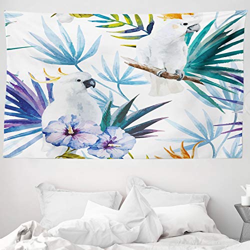 ABAKUHAUS De Trópico Tapiz de Pared y Cubrecama Suave, Acuarela Loro Palma, Decoración para el Cuarto, 230 x 140 cm, Multicolor