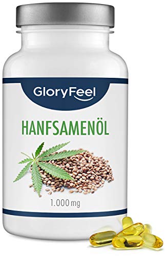 Aceite de semillas de cáñamo 1000mg - 200 Cápsulas de gelatina blanda- Prensado al frío - 86% Ácidos grasos vegetales esenciales- Alta biodisponibilidad - Fabricado en Alemania