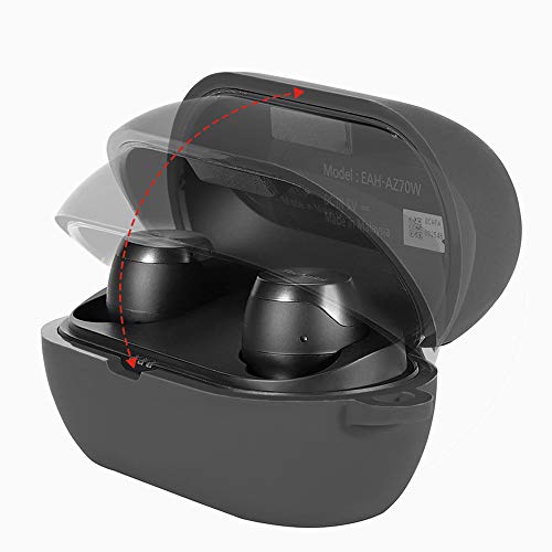 Aerku Funda Silicona Compatible con Audífonos Technics EAH-AZ70WE-S - Auriculares inalámbricos - Soporta Carga inalámbrica, Extra Protección Mosquetón - Negro