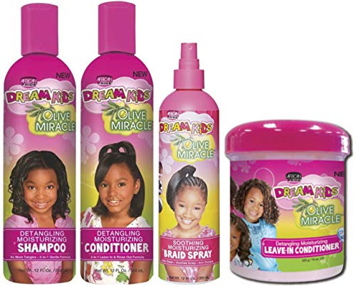 African Pride - Champú, acondicionador, spray trenzado y acondicionador sin enjuague Dream Kids