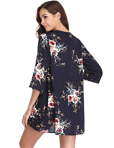 Aibrou Mujeres gasas Chal Flojo, Estampado Kimono Cardigan Top Cover Up Blusa Beachwear(Armada S)