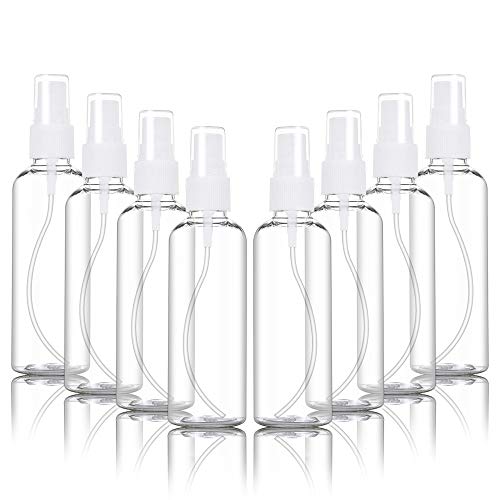 aiMaKE 8 PCS* 100ml Botella de Spray Fino, Botella de Viaje Transparente Recargable, Botella de Aerosol Vacío Plástico para Vacaciones, Viajes de Negocios, Maquillaje, Limpieza, Perfume