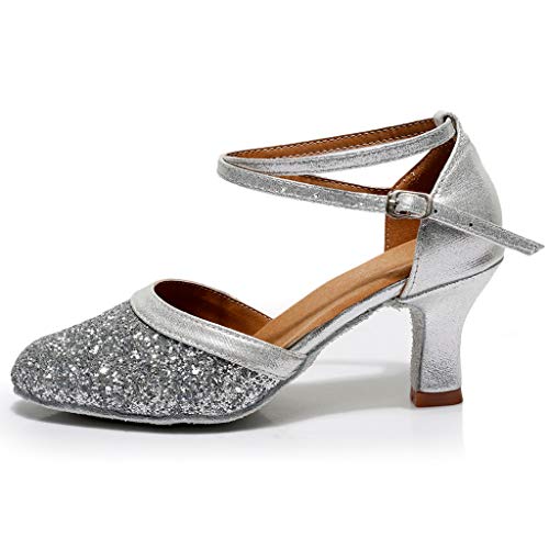 AIni Zapatos TacóN Alto Zapatos De Novia De TacóN Bajo Las Sandalias Zapatos De Baile Vals Zapatos De Baile Latino Zapatos De Fiesta De Las Mujeres Zapatos Puntiagudos Con Lentejuelas De Hebilla,35-41