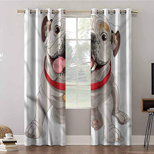 Aishare Store - Cortinas de dormitorio, 274 cm de largo, aisladas térmicamente, paneles opacos, Bulldog Inglés, Happy Puppy, cortinas opacas para dormitorio de niños (2 paneles)