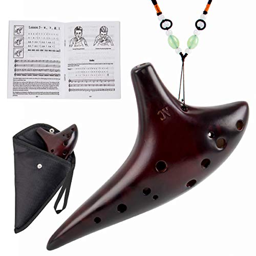 AKLOT 12 Agujeros Ocarina Alto C Ocarinas de cerámica cocida con paja ahumada con Bolsa protectora Folleto de la canción de inicio