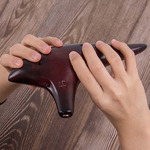 AKLOT 12 Agujeros Ocarina Alto C Ocarinas de cerámica cocida con paja ahumada con Bolsa protectora Folleto de la canción de inicio