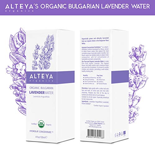 Alteya Orgánico Lavanda Agua Spray 120 ml - 100% USDA certificado orgánico Auténtico Natural Flor Agua Vapor destilado y vendido directamente por el Lavender Grower Alteya Organics