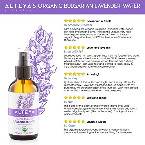 Alteya Orgánico Lavanda Agua Spray 120 ml - 100% USDA certificado orgánico Auténtico Natural Flor Agua Vapor destilado y vendido directamente por el Lavender Grower Alteya Organics