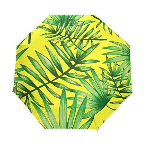 Amarillo Palm Umbrella Mujeres Chica Hombres Automático Abierto Cerrar Pequeños Totes Lluvia Domingo Señoras 3 Plegable