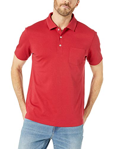 Amazon Essentials - Polo de manga corta ajustado y con bolsillo para hombre, Rojo, US S (EU S)