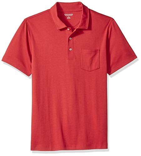 Amazon Essentials - Polo de manga corta ajustado y con bolsillo para hombre, Rojo, US S (EU S)