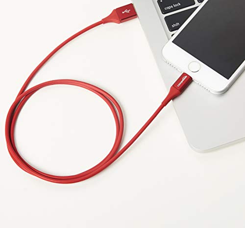 AmazonBasics - Cable USB A con conector Lightning, colección premium, 0,9 m, Pack de 1 - Rojo