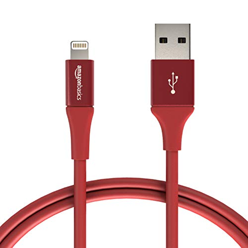 AmazonBasics - Cable USB A con conector Lightning, colección premium, 0,9 m, Pack de 1 - Rojo