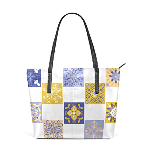 AMONKA Talavera - Bolso de piel con diseño geométrico y cuadrado, para mujeres y niñas