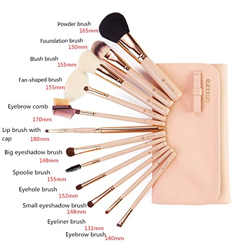 amoore 12 pcs Brochas de Maquillaje para Base Colorete Sombra de Ojos Cejas Pestaña y Labios (12 Pcs, Desnudo)