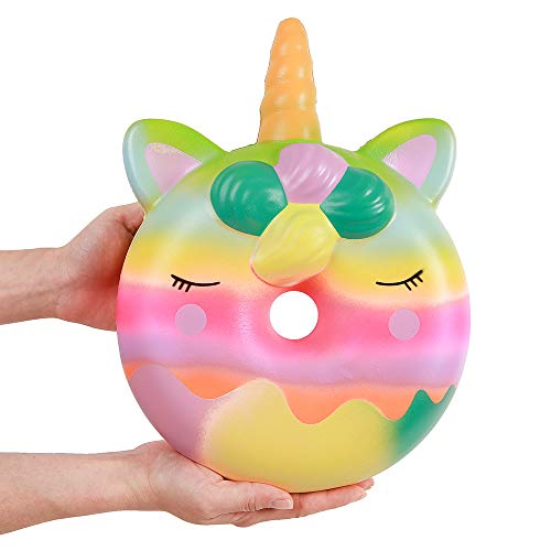 Anboor Squishies Jumbo Unicorn Donut Kawaii Suave Lento Levantamiento Perfumado Gigante Donut Squishies Alivio del estrés Exprimir Juguetes para niños Adultos