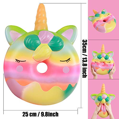 Anboor Squishies Jumbo Unicorn Donut Kawaii Suave Lento Levantamiento Perfumado Gigante Donut Squishies Alivio del estrés Exprimir Juguetes para niños Adultos