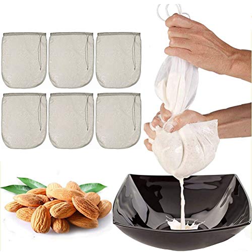 ANDUS 6 Piezas Bolsas de Leche - 10"X12" Bolsa - Bolsas de colador Reutilizables ecológicas para de almendras, Leche de Avena, jugos, Yogur, Queso, café frío, té y Leche de Soja