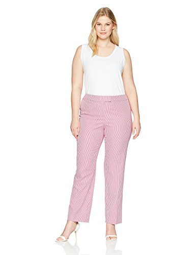 Anne Klein Plus Seersucker Slim Pant Pantalones de Vestir, Orquídea/Óptica Blanco, 48 para Mujer