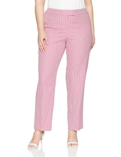 Anne Klein Plus Seersucker Slim Pant Pantalones de Vestir, Orquídea/Óptica Blanco, 48 para Mujer