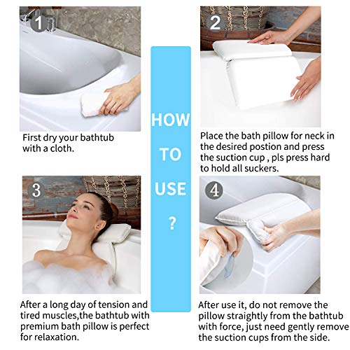 AnnSpa Almohada de Baño, Almohadas para bañera con 7 Ventosas Antideslizantes, Diseño de 2 Paneles para Cabeza, Cuello y Espalda, Ideal para Jacuzzi SPA e Hidromasajes (14.5" x 11")