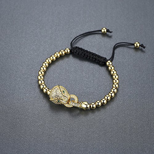 Aoiy - Pulsera de Las Mujeres de Acero Inoxidable, Cuentas de Acero Inoxidable y Ojo Verde Leopardo Circonita, Color Dorado, qqb002ji