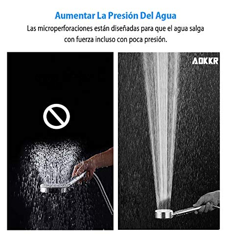 AOKKR Alcachofa de Ducha, Cabezal de Ducha de Mano de Alta Presión Ducha de Ahorro de Agua Ducha de Masaje Universal Extraíble de Inoxidable Ducha, con el Tubo Flexible 150cm de Acero Inoxidable