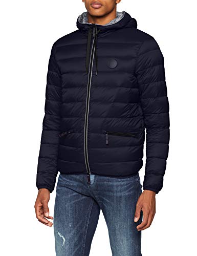 Armani Exchange Hooded Puffer Jacket Chaqueta, Azul (Navy/Melange Grey Bc 5578), Large para Hombre