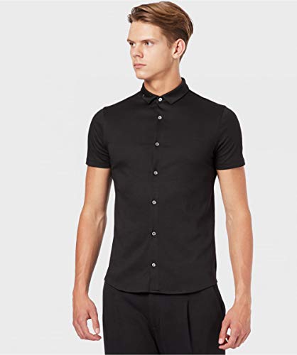 Armani Hombres Slim Fit Camisa De Manga Corta De Algodón De Jersey L Negro