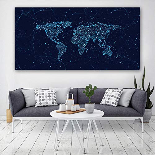 Arte Mapa del mundo Lienzo Pintura Azul Constelación Fondo Impresiones y carteles Cuadros abstractos Decoración para el hogar 70x140 CM SIN marco