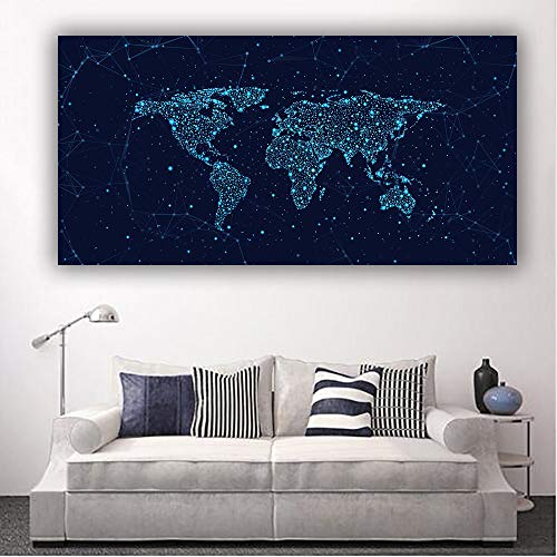 Arte Mapa del mundo Lienzo Pintura Azul Constelación Fondo Impresiones y carteles Cuadros abstractos Decoración para el hogar 70x140 CM SIN marco