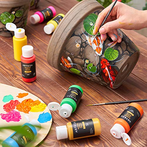 Arteza Pintura acrílica para manualidades en exteriores | Caja de 20 frascos de 59 ml | 20 colores | Pinturas acrílicas de exterior para piedra, madera, tela, cuero, papel, lienzos y pinturas murales