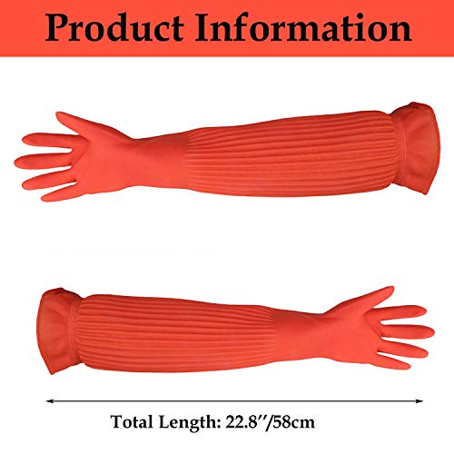 ASOCEA guantes de mantenimiento para acuario, impermeable, de látex, reutilizables, herramientas de limpieza, 1 par naranja