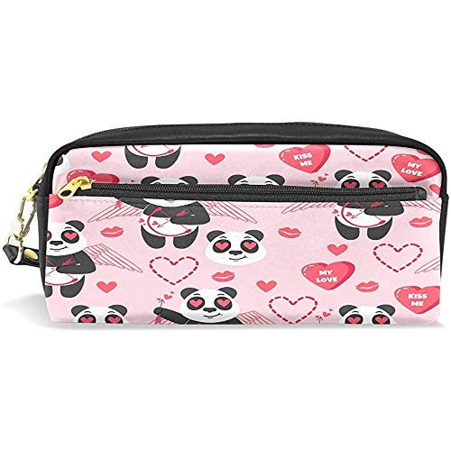 Astuccio per San Valentino Cuore Animale Panda Penna in Pelle Astuccio per matita Astuccio con cerniera Trucco Borsa per cosmetici Borsa da viaggio per Donne Adolescenti, 20X5,5X8,5 cm