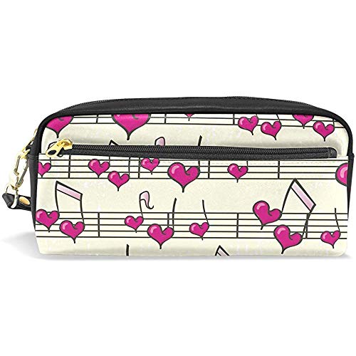 Astuccio per San Valentino Cuore Nota Musicale Penna in Pelle Astuccio per matita Astuccio con cerniera Trucco Borsa per cosmetici Borsa da viaggio per Donne Adolescenti, 20X5,5X8,5 cm