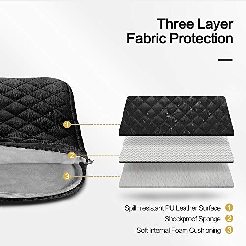 AtailorBird Funda Ordenador Portátil 13-13,3" Cuero de PU Impermeable Estilo Diamante Funda Protectora Portátil con Bolsita para Accesorios - Negro