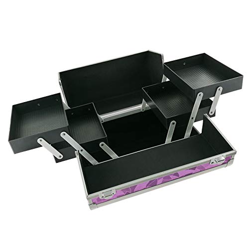 AUFUN Beauty Case Maletín para Maquillaje con 2 Cerraduras Estuche de Aluminio 320 * 210 * 260mm, Estuche de Cosméticos - 17L, Morado