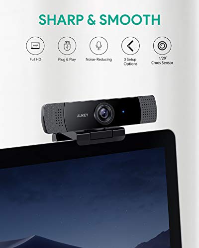 AUKEY Webcam 1080P Full HD con Micrófono Estéreo, Cámara Web para Video Chat y Grabación, Compatible con Windows, Mac y Android (negro)