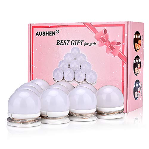 AUSHEN Luces de Espejo de Tocador LED Kit 10 Bombillas Regulables Luces Para Maquillaje Hollywood Espejo de Maquillaje Lámpara Para Maquillaje Tabla de Aparador Baño Navidad Regalos Acción de Gracias